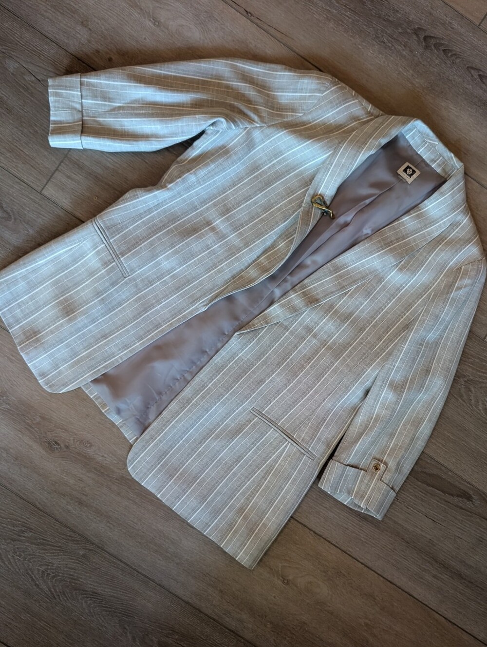 Anne Klein Light Gray Pinstripe Oversized Blazer M